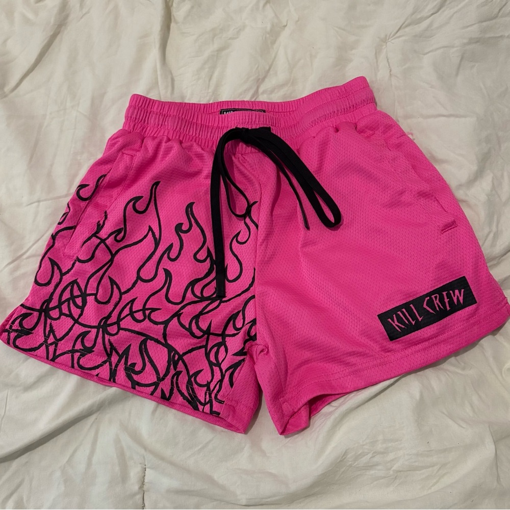 Kill Crew Pink/Black Athletic Shorts with Flame Design